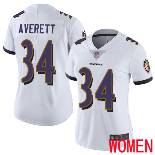 Baltimore Ravens Limited White Women Anthony Averett Road Jersey NFL Football #34 Vapor Untouchable->youth nfl jersey->Youth Jersey